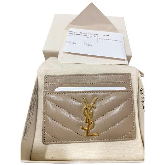 Saint Laurent YSL Cassandre Matelassé Lambskin Card Holder Case Dusty Grey - Picture 2 of 6